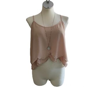 Tcec Cream Womens Spaghetti Strap Beaded and Scalloped Dressy Camisole